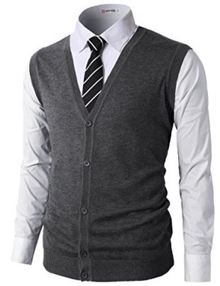H2H Mens Casual Fitted Knitted V-Neck Button-Down Vests Charcoal US M/Asia L (CMOV038)