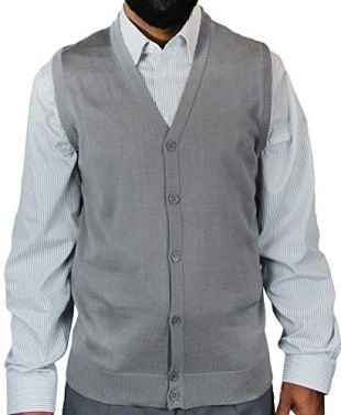 Blue Ocean Big and Tall Solid Color Cardigan Sweater Vest-6X-Large Grey