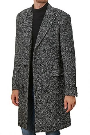 Hanayome Men's Outwear Double Breasted Notch Lapel Long Winter Herringbone Jacket Coat SI127 (Grey, XL)