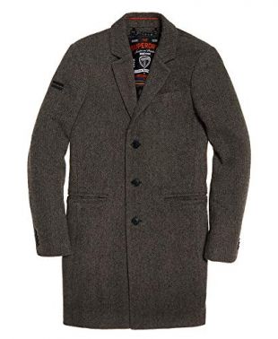 Superdry Mens New Camden Crombie Coat Grey Donegal M