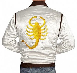 Men’s Bomber Style Ryan Gosling Drive Scorpion Jacket – Best Halloween Outfit, Ivory, Medium