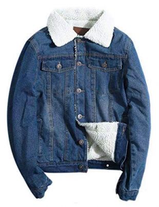 Lentta Men's Vintage Relax Fit Thick Fleece Sherpa Lined Denim Jean Jacket Coat (X-Small, Dark Blue)