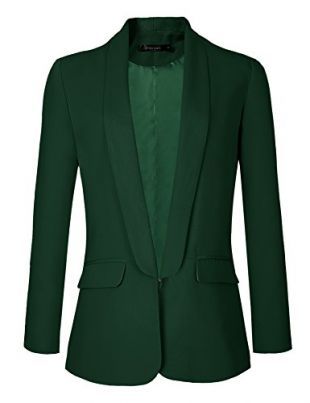 Urban GoCo Women's Office Blazer Jacket Open Front (S, Dark Green)