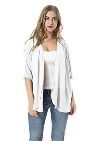 Women Loose Blouses Shawl Kimono Chiffon Cardigan Tops Chemises (M, blanc)