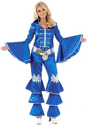 Blue Dancing Queen Ladies Fancy Dress 1970s Disco Fever Womens Adult 70s Costume Outfit