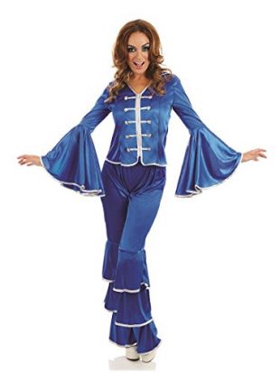 Ladies Blue Dancing Queen 1970s 70s Pop Star Celebrity Musician Fancy Dress Costume Outfit 8-26 Plus Size (UK 12-14)