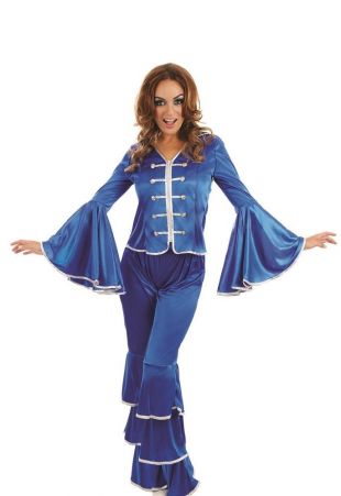 1970s Abba Style Disco Female Fancy Dress Costume Blue