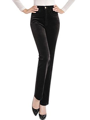 Bigassets Femmes Taille Haute Pantalons en Velours Pantalons Droits Coffee M
