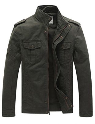 WenVen Men's Casual Cotton Military Jacket (Army Green, Large)