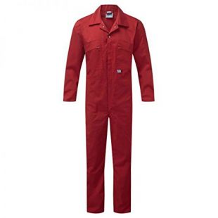 Castle Clothing Mens Elasticated Zip Front Coverall Mechanics Work Overall Boilersuit Heavy Duty (Red - 366, 46")