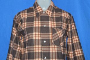 des années 70 jeunes marron petit Deadstock chemise de flanelle blanche