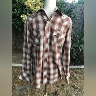 Vintage plaid de Chute #1 de marque Pearl Button Shirt 70 ' s Brown à pression