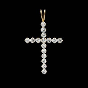 Croix pendentif breloque pour collier w / 1 Carat diamant créé rond & Real 14K or jaune