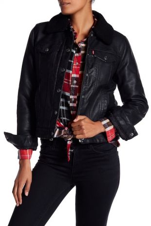 Levi's | Faux Shearling Collar Faux Leather Trucker Jacket | Nordstrom Rack