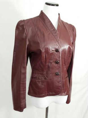 Veste en cuir coupe Slim marron Bordeaux VTG, bouton en cuir sur mesure « Garfin » vers le bas de la veste, manteau en cuir, doublé, taille petit Med 6/8