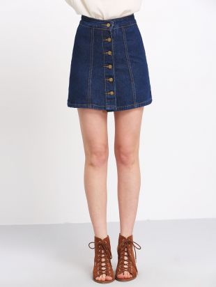 jupe bleue avec boutons - Romwe