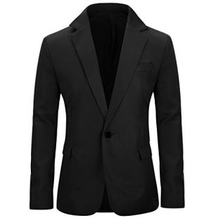 YUNCLOS Mens Slim Fit Casual One Button Notched Lapel Blazer Jacket, Black, Medium