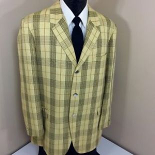 Vtg 50s BESPOKE Men Yellow Gold OVERCHECK Sport Coat PLAID Jacket Silk Blazer 42  | eBay