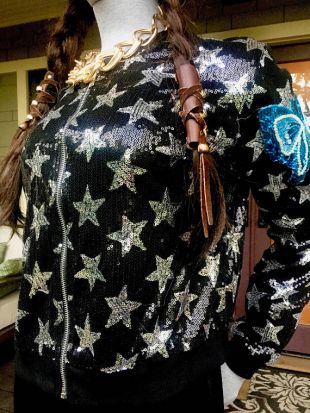 Les petites femmes noir & argent sequin étoiles wainbow arc en ciel blouson