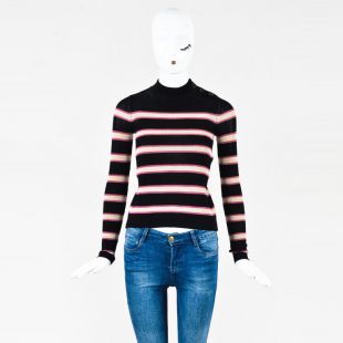 Isabel Marant Etoile Black Pink & Cream Knit Long Sleeve Striped Sweater