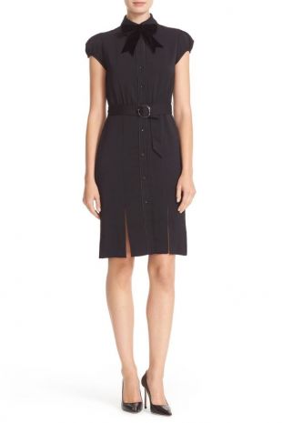 alice + olivia Carie Belted Bow Tie Shirtdress in Black