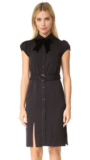Alice + olivia Carie Puff Sleeve Belted Shirtdress Black