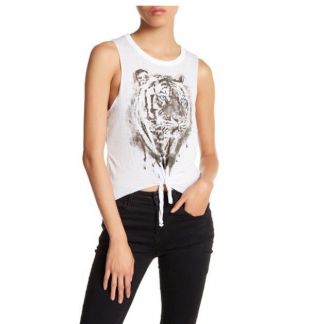 Chaser Tie Front Graphic Muscle Tee Sleeveless Top Tiger White