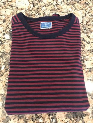 J Crew Mens Crew Neck Long Sleeve Striped Shirt Red Navy Blue  | eBay