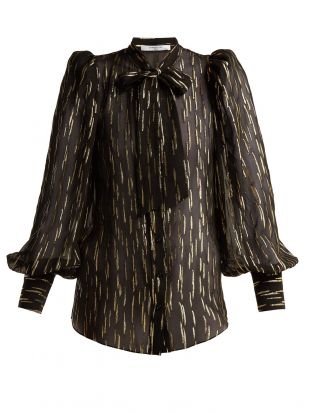 GIVENCHY Pussy-bow metallic fil-coupé silk-blend blouse