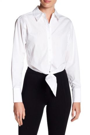Diane von Furstenberg -  Long Sleeve Collared Front Tie Crop
