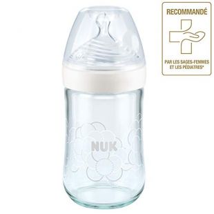NUK Biberon en Verre Nature Sense, 0-6 Mois, 240ml, Anti Colique, Sans BPA, Silicone, Lot de 1