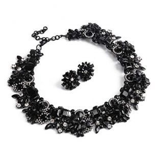 Black Statement Necklace Earrings for Women Novelty Jewelry Set Formal Party Wedding with Gift