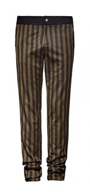Punk Rave Pantalon Steampunk Homme Rayures Verticales Marron et Noir Man L
