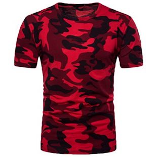 CHENYANG Mode Camo Polo Sport Homme Manche Courte Casual Poloshirt T-Shirt Rouge M
