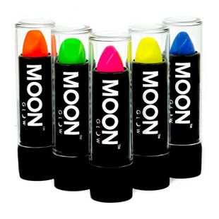 Moon Glow - Rouge à lèvres fluo UV 4.5g Intense Assortiment de 5 couleurs. qui produisent un effet fluo incroyable sous la lumière ultraviolette ou noire !
