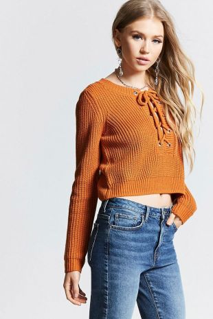 Contemporary Lace-Up Sweater by Forever 21