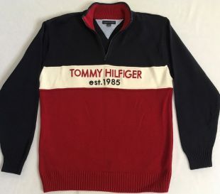 Tommy Hilfiger Spellout Mock 1/2 Zip Red White Blue Women's