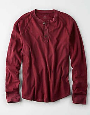 Cotton jersey Henley shirt - Burgundy marl - Men