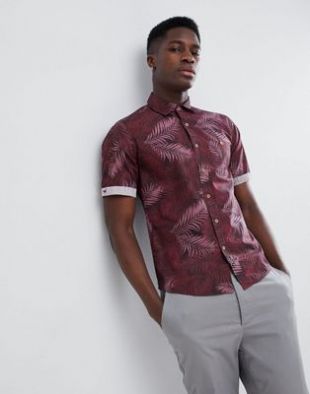 Gandy's Burgundy Palm Short Sleeve Shirt at asos.com