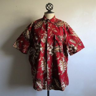 Vintage 1980 Banana Republic Mens chemise BATIK coton Bordeaux s/s de Tropical impression robe Casual Shirt M