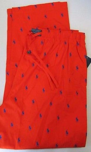 Polo Ralph Lauren Pajama Pants Orange w/Blue Pony Print