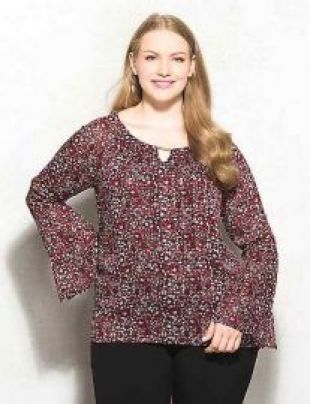 roz&ALI Plus Size Printed Shimmer Bar Keyhole Blouse | dressbarn
