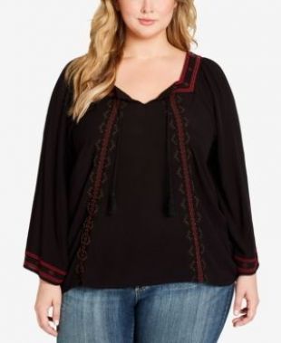 Jessica Simpson Jessica Simpson Plus Size Rogan Embroidered Bell Sleeve Peasant Top