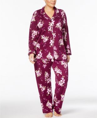 Charter Club Plus Size Floral-Print Cotton Pajama Set, Created for Macy's