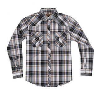 Men's Casual Long Sleeve Plaid Shirt with Pearl Snaps (White/ Yellow #2,XXL)