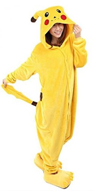 Très Chic Mailanda Costume de Carnaval/Cosplay en Peluche avec Capuche Unisexe/Adulte Pikachu - - Taille L