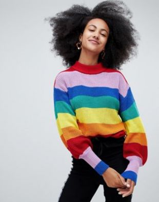 Monki Crew Neck Rainbow Sweater at asos.com