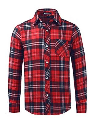 uxcell Men Button Down Slim Fit Long Sleeve Chest Pocket Plaid Flannel Shirt Red Blue L US 44