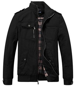 Wantdo Men's Military Cotton Casual Stand Collar Windbreaker Jacket Medium Black
