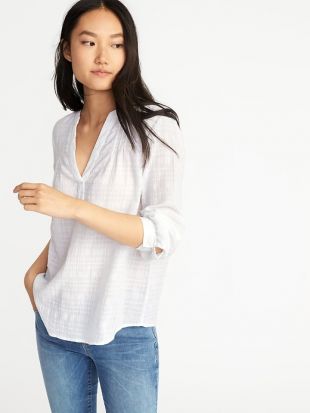 Gap - Relaxed Dobby Windowpane Popover Shirt for Women